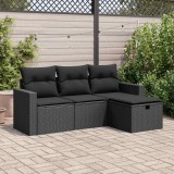 vidaXL Set mobilier de grădină cu perne, 4 piese, negru, poliratan 3325351