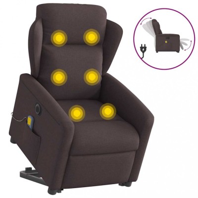 vidaXL Fotoliu electric masaj rabatabil cu ridicare maro &amp;icirc;nchis textil foto