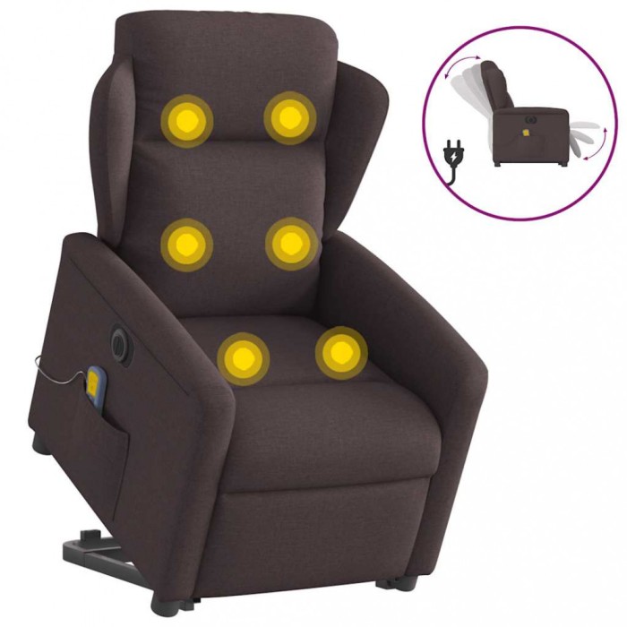 vidaXL Fotoliu electric masaj rabatabil cu ridicare maro &icirc;nchis textil