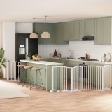 vidaXL Poartă c&acirc;ini pliabilă cu ușă 8 panouri, alb, 640 cm, lemn plop 3155622