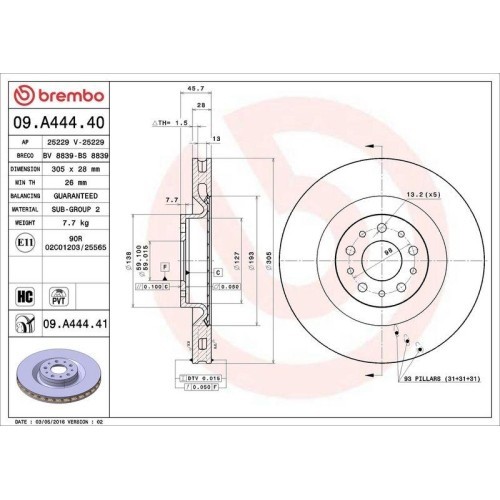 Set disc frana Fiat 500l (351 352) 09.12-, Doblo Bus (263) 11.09-, Doblo Cargo (263) 02.10-, Doblo Platform / Chassis (263) 02.10-; Opel Combo Box (X