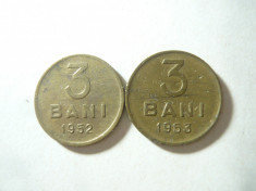 2 Monede 3 Bani 1952 si 1953 , cal. medie , bronz foto