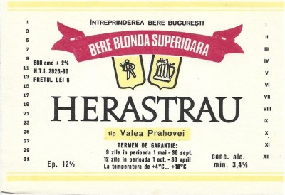 NI479 Etichetă bere superioară Herăstrău, tip Valea Prahovei, &amp;Icirc;ntreprinderea Bere București foto
