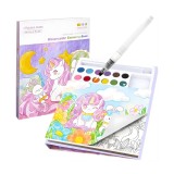 Cumpara ieftin Carte de colorat cu acuarele pentru copii, model unicorn, 12 culori, pensula reutilizabila cu apa, 20 foi carton, 15.7 x 18.8 x 1.8 cm, mov