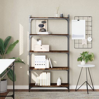 Gossi biblioteca 5 niveluri stejar afumat 80x30x154 cm lemn prelucrat foto
