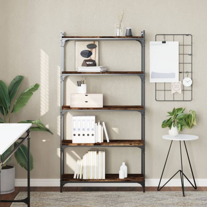 Gossi biblioteca 5 niveluri stejar afumat 80x30x154 cm lemn prelucrat