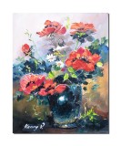 Cumpara ieftin Tablou vaza cu maci si margarete, pictat manual stilizat, 50x40cm acril pe panza efect 3D, Kenny Varniote