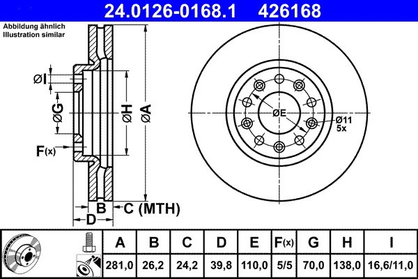 ATE 24.0126-0168.1 Disc frana
