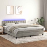 Cumpara ieftin Pat cu arcuri, saltea si LED, gri deschis, 160x200 cm, catifea