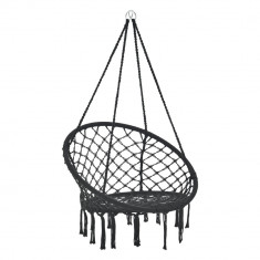 [casa.pro]? Scaun suspendat Tampico S, 140 cm, poliester/bumbac/otel, 150 Kg, negru, cu franjuri decorative HausGarden Leisure foto