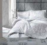 Cumpara ieftin Lenjerie pat dublu,bumbac ranforce,4 piese,alba gri deschis,AloneV1-A155