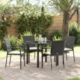 vidaXL Set de dining pentru grădină 5 piese cu perne Negru Ratan sintetic