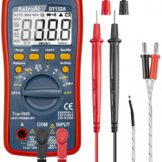 Multimetru digital AstroAI DT132A, TRMS 4000 Counts, Masurarea Tensiunii, Intensitatii, Rezistentei, Testarea Continuitatii, Auto-Range, Temperatura,