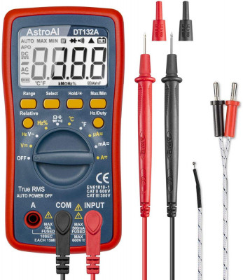 Multimetru digital AstroAI DT132A, TRMS 4000 Counts, Masurarea Tensiunii, Intensitatii, Rezistentei, Testarea Continuitatii, Auto-Range, Temperatura, foto