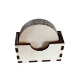 Suport pahar lemn, 9 cm, set 6 bucati+ cutie depozitare