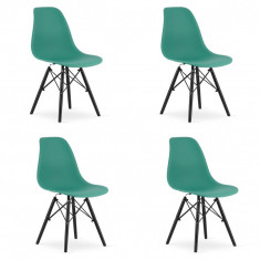 Set 4 scaune stil scandinav, Artool, Osaka, PP, lemn, verde si negru, 46x54x81 cm
