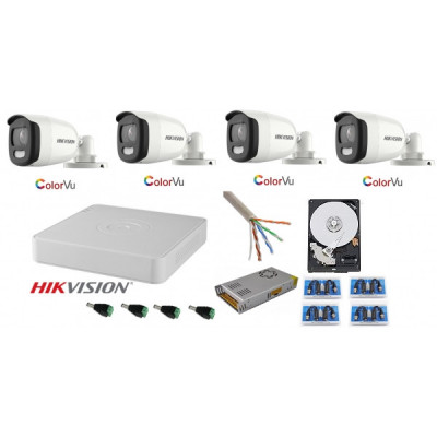 Sistem supraveghere Hikvision 4 camere 5MP Ultra HD Color VU full time ( color noaptea ) cu accesorii SafetyGuard Surveillance foto