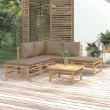 vidaXL Set mobilier de grădină cu perne gri taupe, 6 piese, bambus 3155111