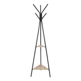 Cuier metalic tip pom KL Coly, 6 agatatori, de podea, cu spatiu depozitare, 49 x 49 x 181 cm, negru/natur
