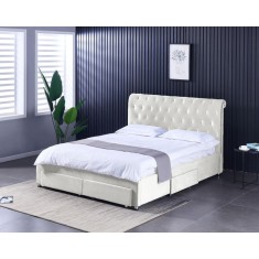 Pat 180x200 cm Sunday Crem cu 4 sertare Tapitat Catifea Somiera Inclusa