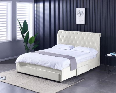 Pat 180x200 cm Sunday Crem cu 4 sertare Tapitat Catifea Somiera Inclusa foto