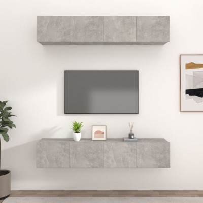 Comode TV, 4 buc., gri beton, 80x30x30 cm, lemn prelucrat foto