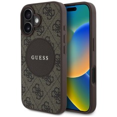 Husa iPhone 16 Guess 4G Circle Classic Logo MagSafe, maro, GUHMP16SP4PGRSGW foto