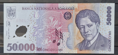 Romania, 50,000 Lei 2001, George Enescu, Aunc, polimer, seria ...9146 foto