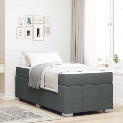 vidaXL Cadru de pat cu saltea Gri &amp;icirc;nchis 90 x 200 cm țesătură 3398259 foto