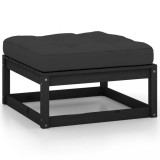 vidaXL Taburet Gradina Lemn Masiv Pin Negru cu Perna Antracit 70x70x30cm, Suport Picioare Modular
