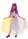 Costum Carnaval Unicorn Fermecator Rubies, Rochita cu Tulle Multicolor, Bentita Flori si Corn Aurit, 3 Ani+, Rubies