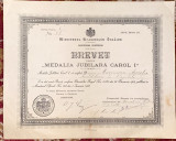 BREVET pentru,,MEDALIA JUBILIARA CAROL I&quot;(10 MAIU 1906)STAREA DIN POZE/CITESTE..