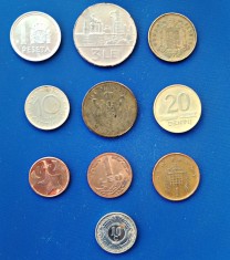 Lot 10 monede straine, romanesti și jetoane, circulate conform foto 26J: Spania Bulgaria Antilele Olandeze centu Lituania Spania U.K. Bahamas Rom&acirc;nia