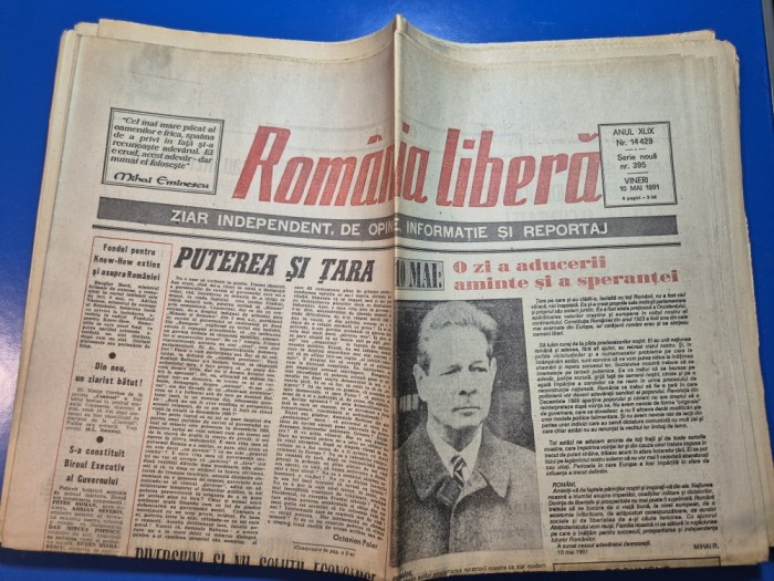 ziarul romania libera 10 mai 1991 - regele mihai , ziua regelui