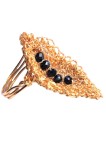B26a Inel crosetat Frunza cu perlute negre, fir gilt, Auriu, 5.5 cm, handmade, 46 - 56, RavariuArt