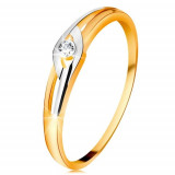 Inel din aur 14K, brațe bicolore cu decupaje, diamant transparent - Marime inel: 49