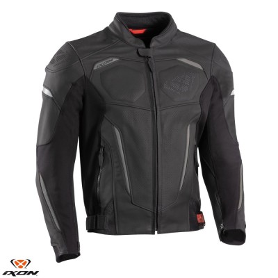 Geaca (jacheta) barbati pentru scuter - motocicleta piele Racing/Roadster Ixon vara model Ceros culoare: negru Negru/antracit XL foto