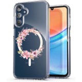 Husa pentru samsung galaxy a15 4g, atasare magnetica, magsafe, pink wreath 2, clear