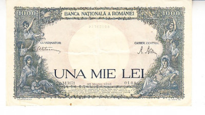 M 1 - Bancnota Romania - 1000 lei - emisiune 20 martie 1945 foto