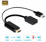 Adaptor HDMI la DisplayPort Active, calitate deosebita, suporta rezolutie 2k FHD si 4k UHD + cablu alimentare USB 5v, convertor hdmi dp
