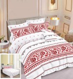 Lenjerie Pat Bumbac 4 Piese Grumpy SF146, Alb/Rosu, Cearceaf fara Elastic - Husa Pilota 200x230 cm, Fete Perna 55x75cm &amp; 70x70cm