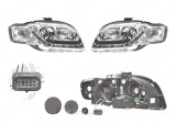 Set faruri Audi A4 (B7), 11.2004-03.2008, fata, Stanga+Dreapta, cu LED-uri pozitie; H1+H7; manual; transparent, silver; tuning;, Rapid