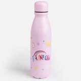 Sticla de apa din aluminiu pentru copii, 600 ml, roz cu imprimeu unicorn si curcubeu, CMCLASS