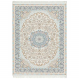 200x300 cm Covor Persan, 70% Polipropilenă și 30% Polyester, Design Traditional, Crem/Bleu, Densitate 3000 gr/m2