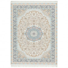 150x230 cm Covor Persan, 70% Polipropilenă și 30% Polyester, Design Traditional, Crem/Bleu, Densitate 3000 gr/m2