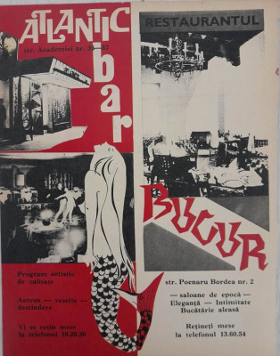 1972 Reclama ATLANTIC BAR si Restaurant BUCUR comunism 26 x 20 Bucuresti foto