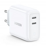 &Icirc;ncărcător rapid 2xUSB-C 36W PD alb CD199 Ugreen