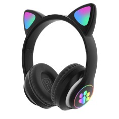Casti wireless pliabile cu urechi de pisica iluminate LED, Bluetooth 5.0,Negru foto