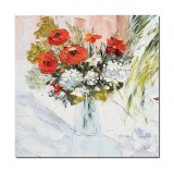 Tablou 3D Vaza cu maci si hortensie pictat manual, 60x60cm ulei pe panza, Valentin Pop