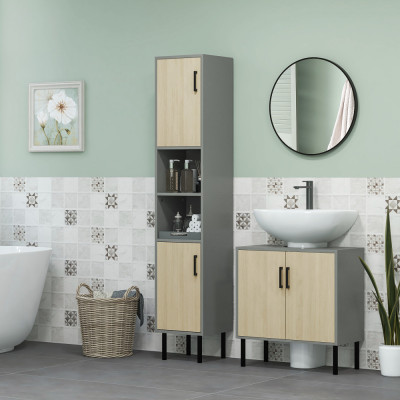 kleankin Freestanding Bathroom Storage, Tall Bathroom Cabinet with Door and Adjustable Shelves, 31.4x30x165cm foto